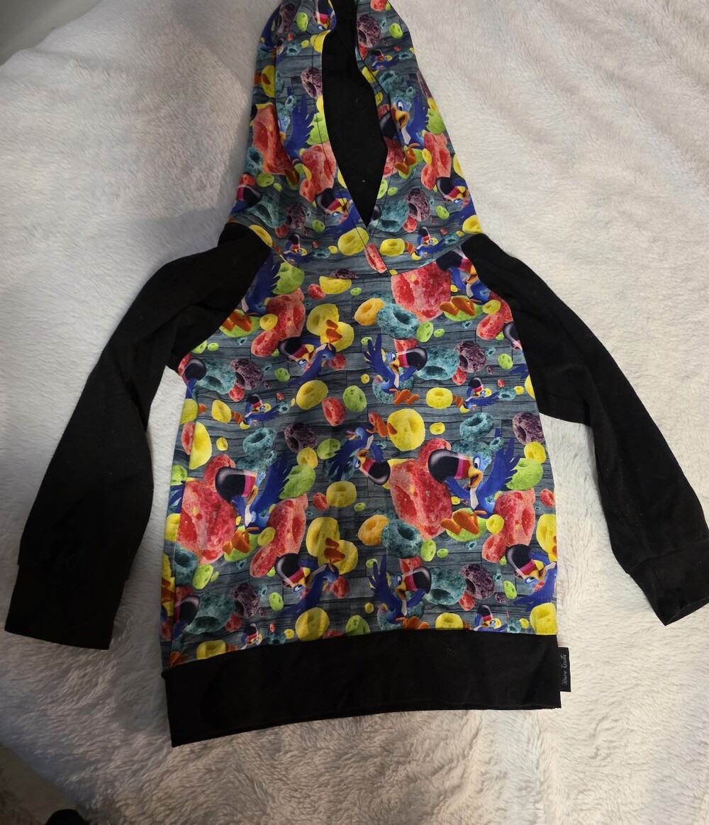 Colorful Fruit-Print Hooded Kids Sweatshirt - Black Sleeves 1-3ans